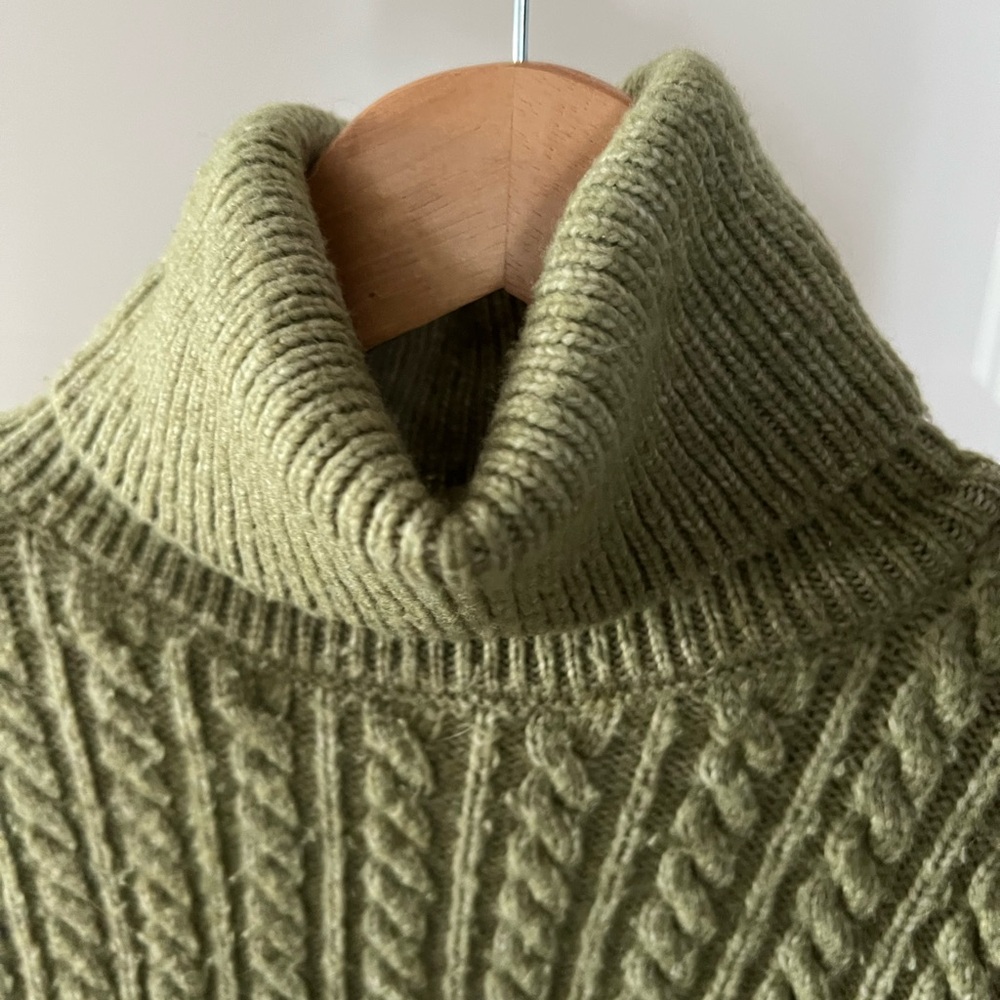Olive Green cropped Cable Knit Turtleneck Sweater